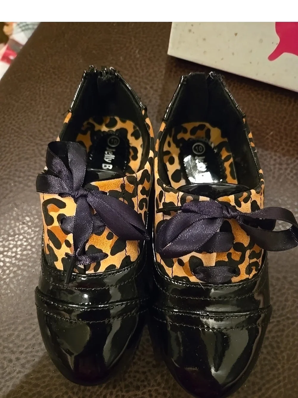 Jelly Beans Girls Black Patent & Leopard Print Bow Flats